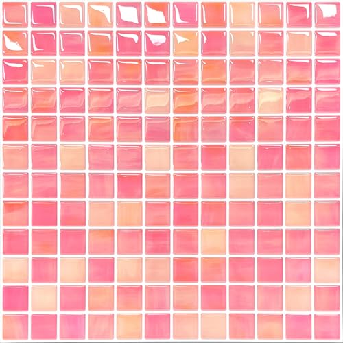 Walanz 5 Sheets Peel and Stick Backsplash Self Adhesive Wall Tiles 3D Adhesive Tile Backsplash 12x12Premium Self Adhesive Wall Tiles Peel and Stick for Kitchen Bathroom RV(Pink Diamond)