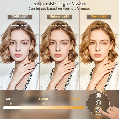 Image of 28 inch x 36 inch Led Bathroom Mirror with Lights, Anti-Fog & Tri-Color Lighting - Wall Mounted Shaving Mirror with Touch Sensor, Waterproof & Smart LED Vanity Mirror,Tempered Glass, Dimmable Smart Mirror