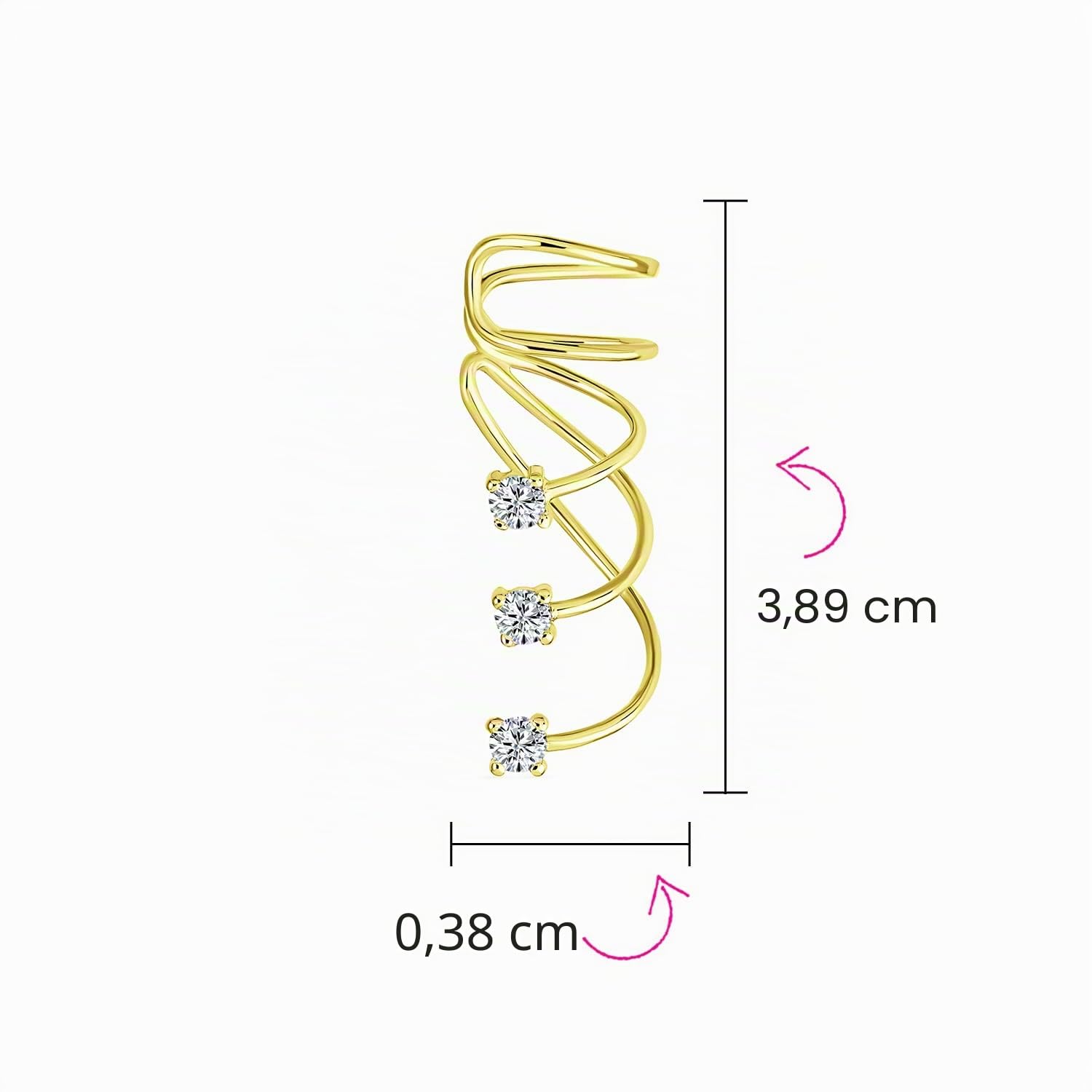 Fr-Auction Ohrringe, minimalistisch, dreifach Spirale, CZ, Knorpeldraht, Ohrringe für Damen, Rosa, vergoldet mit Gelbgold 14 K, 925 Sterling Silber