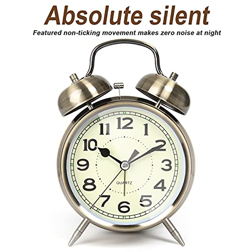 Image of AYRELY Super Loud Alarm Clock for Heavy Sleepers Adults,Twin Bell Retro 4 Inch Silent Non-Ticking Quartz with Backlight, Alarm Clocks for Bedrooms,Bedside,Study Room