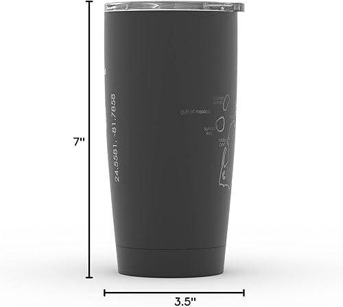 Vista 135 de Well Told Vaso de café aislado con diseño de mapa de Nueva York grabado, taza de acero inoxidable grabada (20 onzas, negro) con aislamiento de mapa