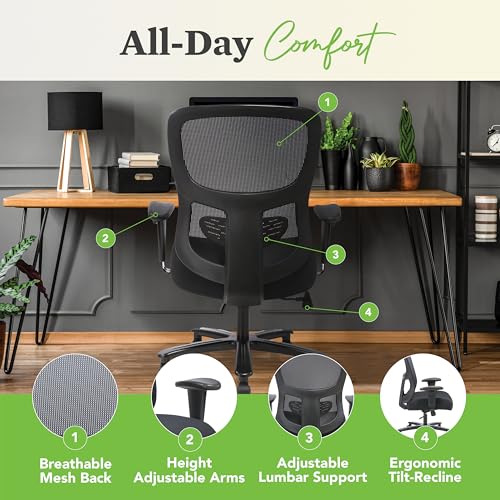 Image of HON Sadie Big and Tall Ergonomic Office Chair with Mesh Back, Adjustable Lumbar Support and Arms, High Back Desk and Computer Chair for Home Office or Workstation, 350 lb. Weight Capacity, Black
