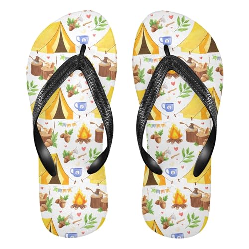 Burbuja Camping Yellow Tents Flip Flops for Women Men, Soft Thong Sandals Rubber Slippers for Pool Beach Essentials