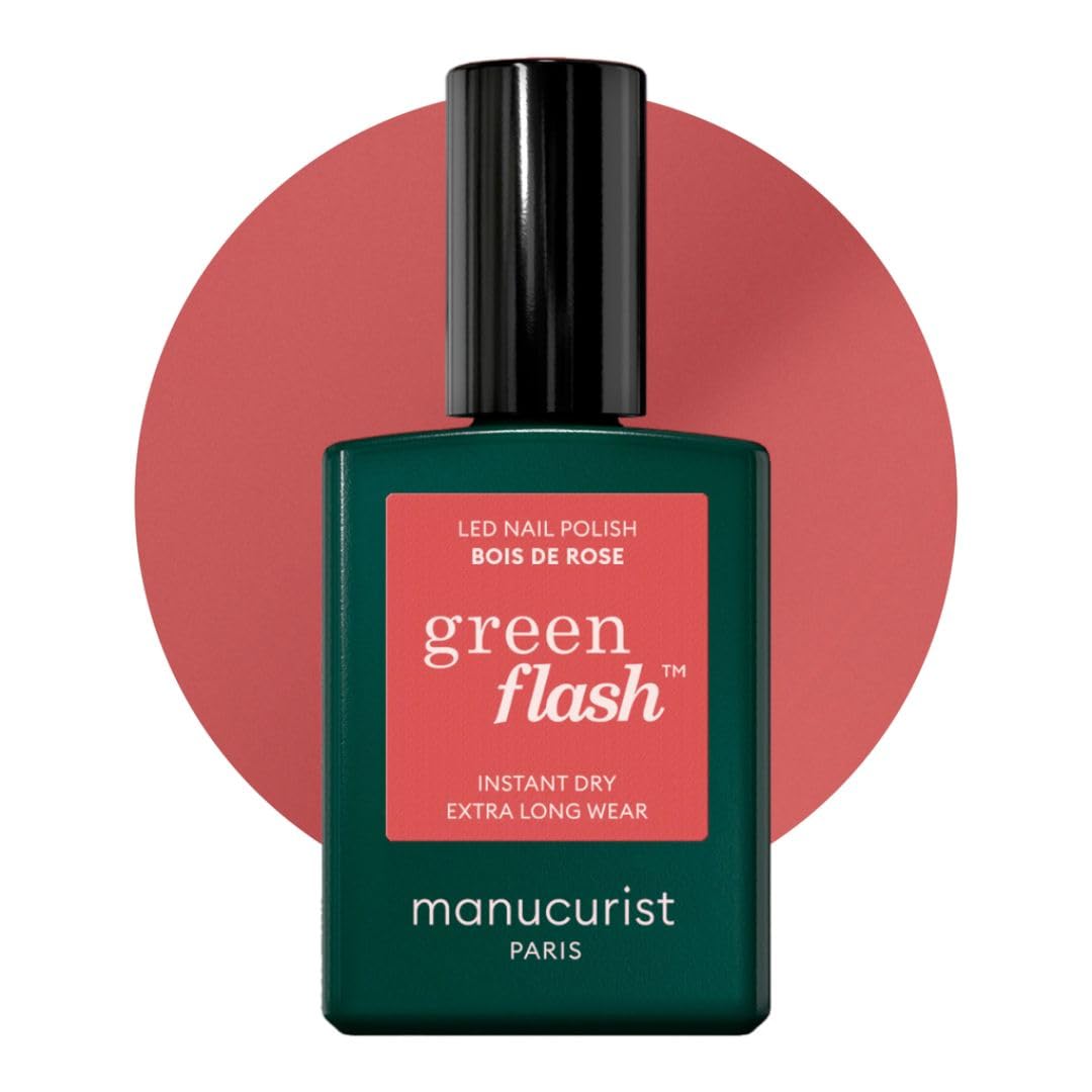 Manucurist Green Flash Pink Gel Nail Polish Bois de Rose - Hema Free UV Varnish, 12-Free Varnish, Bio-Based - Make Your Own Nails for UV Lamp Nails