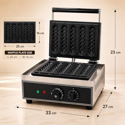 Image of 5 Stick Waffle Maker Machine, Commercial Electric Waffle Stick Maker, Professional Belgian Waffle Machine for Cafe Bakery