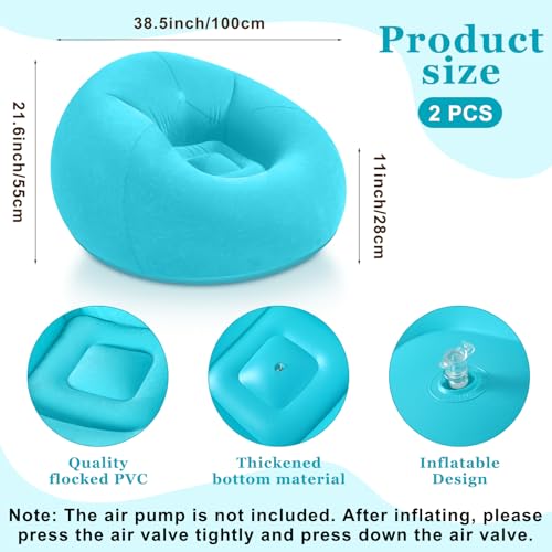 Image of Realspring Inflatable Bean Bag Chairs Outdoor Blow up Camping Chairs Inflatable Lazy Sofa Folding Portable Bean Bag Loungers Couch for Movie Night(Lake Blue,2 Pcs)