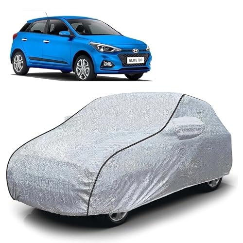 Image of Sulfar 100% Waterproof Car Body Cover Compatible with Mirror for Hyundai Elite i20 (Triple Stitched, Full Bottom Elastic, Magic Silver with Black Piping)