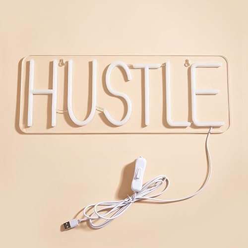 Miniatura 4 de Señal de neón LED HUSTLE Luz de neón Navidad boda fiesta decoración pared lámpara de neón alimentada por USB niños dormitorio luz nocturna (HUSTLE)