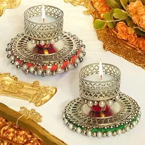 Gadinfashion Handmade Tealights Candle Holder Diwali Decoration/Home Decoration/Festive Decoration Set of 2, Color- Multi