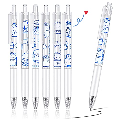 Cute Pens for Girls Cute Gel Pens Fine Point Smooth Writing Pens 0.5 mm Black Pens, Nice Kawaii Office School Supplies Gifts for Girls Kids Women Fun Pens for Journaling (6 Pcs)