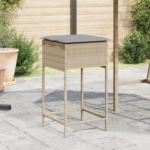 Teenpull Garten-Barhocker mit Kissen, 2er-Set, Beige Poly Rattan,...