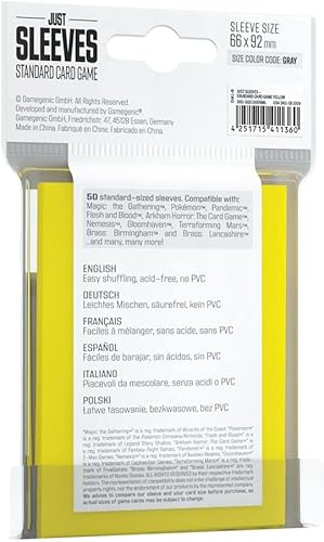Miniatura 2 de Gamegenic Fundas para tarjetas Just Sleeves Amarillo Tamaño estándar 50CT Las fundas para tarjetas son suaves y resistentes Compatible con