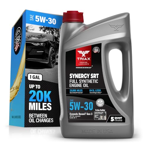 TRIAX Synergy SRT 5W-30 - Full Synthetic, Friction Modified Engine Oil - 20K Miles, API SP Licensed, 3x Wear Protection - Nano Boron and Moly Friction Modified (5 Quart)