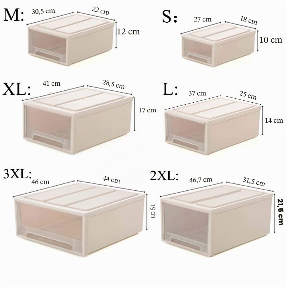 Scatola impilabile in plastica trasparente unità cassetto organizzatore armadi di stoccaggio, X-Large/Beige