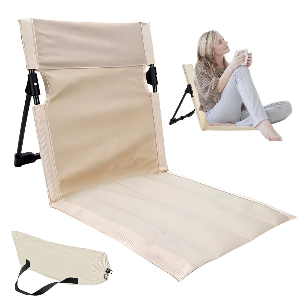 Jonuin Folding Beach Chair, Lightweight Low Folding Beach Chairs, Camping Floor Chair with Back Rest, Folding Beach Lounge for Fishing Barbecues Hiking Traveling Outdoors Activities Camping (White)