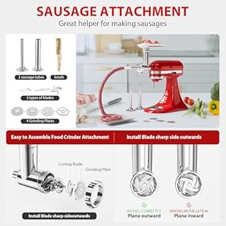 21Pcs Meat Grinder & Cheese Grater Attachment for KitchenAid Stand Mixer, with 4 Grinding Plates, Metal Sausage Stuffer Tubes, 4 Slicer Shredder Attachment, Kitchen Aid Accessories and Attachments