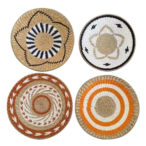 Mokylor 4 Pezzi Cesto da Parete Intrecciato Appeso, Fatto a Mano Decorativo Rustico Boho Cesto da Parete Decor Rotondo Seagrass Rattan Wall Art Decor per la Cucina di Casa Tavolo della Fattoria Soggio