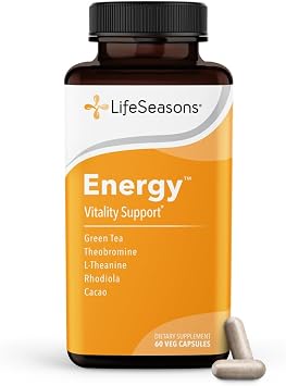 LifeSeasons Energy - Vitality Support - Energy Booster for Physical and Cognitive Strength - No Jitters - Increases Stamina - Contains Green Tea and L-Theanine - 60 Count Pack of 1