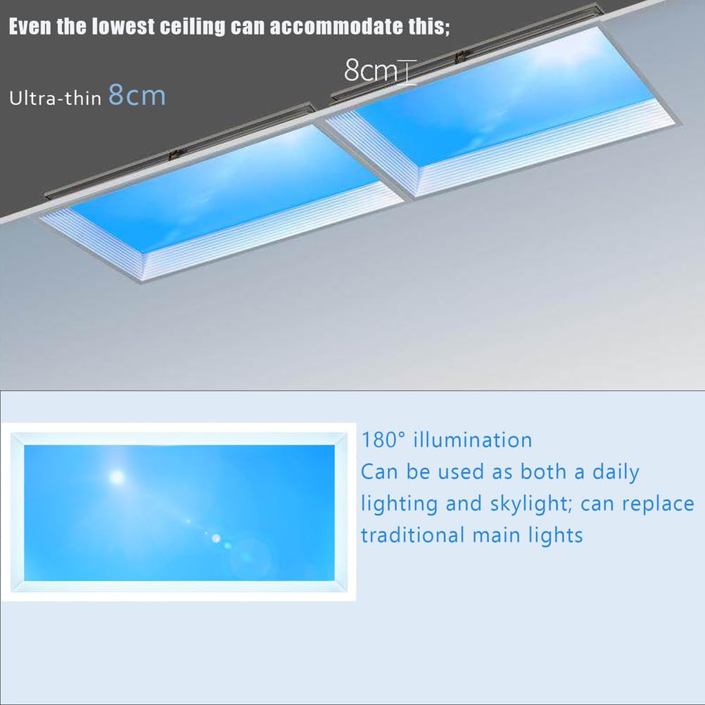 Smart Blue Sky Light Deckenleuchte Künstliches Oberlicht Einbauleuchte Ferngesteuerte Dimmbare LED Skylight Lampe 3000K-6500K Tageslichtsimulation Keller Wohnzimmer Flur,620 * 320 * 80