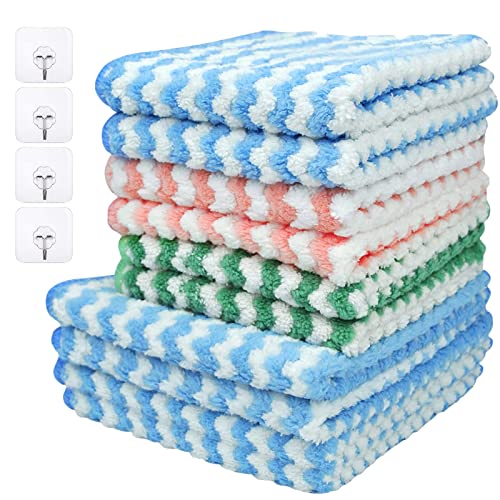 Chiffon Microfibre 10 Pièces Torchon Cuisine Réutilisable Chiffons Nettoyage Microfibre Universel pour Vaisselle Cuisine Fenêtre Automobile Salon Microfiber Cleaning Rag Offre 4 Crochets Transparents Cover