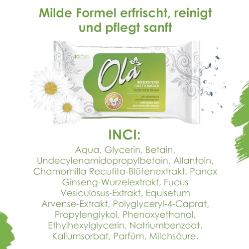 OLA Feuchtes Toilettenpapier – (1x40 Stück) Feuchttücher – Kamillenextrakt & Milchsäure, spülbar, empfindliche Haut – 40 Stück – Ansicht 6