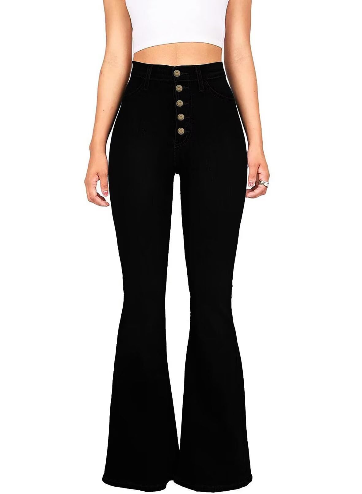 KDF High Waisted Flare Jeans for Women Bell Bottom Jeans with Belt for Women Stretch Wide Leg Jeans