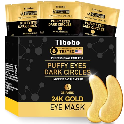 Under Eye Patches (36 Pairs) – 24K Gold Eye Masks Treatment for Eye Bags, Puffy Eyes & Dark Circles – Nourishing Skin Care Product – Birthday Gifts for Women – Vegan & USA Tested