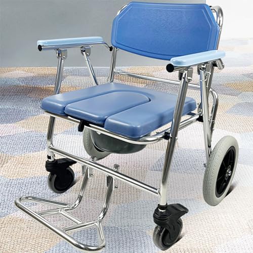 Inodoro de cabecera para personas mayores con reposabrazos, silla de ruedas multifunción para ducha, silla de baño profesional para adultos, reposapiés plegable, peso de carga: 100 kg
