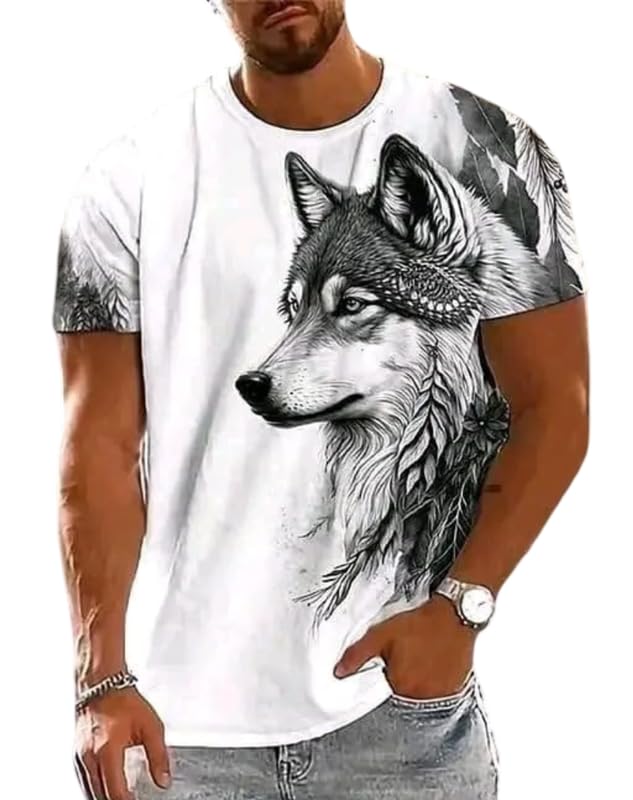 Men Cotton Wolf Printed T Shirt | Round Neck Half Sleeve Casual T-Shirt for Men | Regular Fit Graphic T Shirt