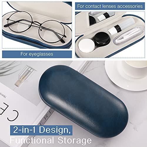 Image of MoKo Double Eyeglass Case, Contact Lens Case with Mirror Tweezers Remover, 2 in 1 Double Sided Portable Contact Lens Box Holder Container Soak Storage Kit Sunglasses Pouch for Men & Women, Blue