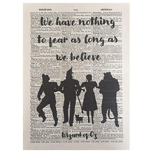 Wizard Of Oz Nothing To Fear citat vintage ordbok tryck konst bild Dorothy tenn man lycka citat nytt hem gåva tro citat