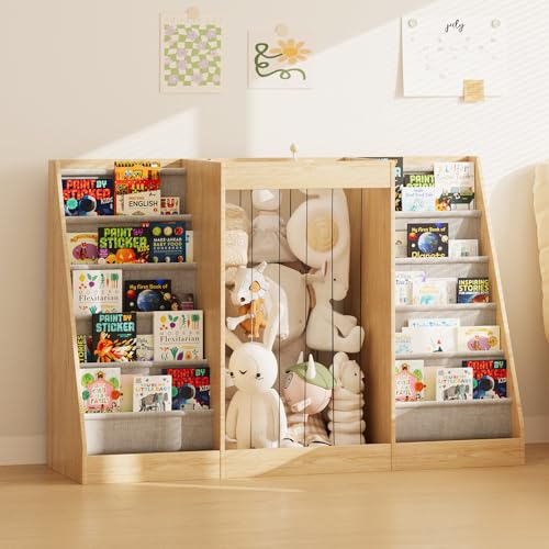 Image of NACHES Montessori Kids Bookshelf with Toy Storage, Extra Book Display Shelves for Toddlers, Front-Facing Book Organizer for Nursery Playroom Bedroom (Natural Wood)