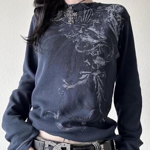 Women Y2k Fairy Grunge Shirt Vintage Graphic Print Long Sleeve Tee Tops Teen Girls Aesthetic Clothes Streetwear2