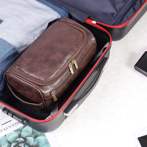 Toiletry Bag for Men, Hanging Travel Shaving Dopp Kit for Men and Women, Water-resistant Toiletries Organizer Bags, PU Leather Cosmetic Bags for Makeup Accessories (Dark Coffee)4
