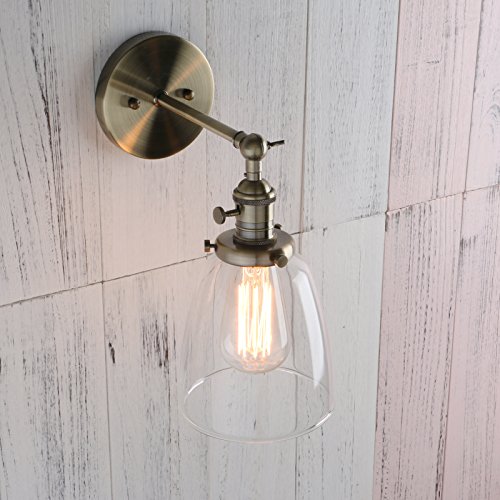 Image of Permo Industrial Vintage Single Sconce with Oval Cone Clear Glass Shade 1-Light Wall Sconce Wall Lamp (Bronze)