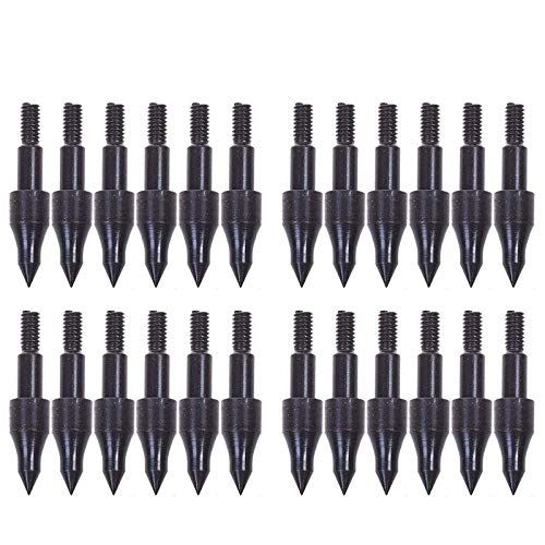 Bujingyun Punta de Bala de Tiro con Arco de atornillado Negro de 24 Piezas Flecha para Tiro de práctica de Tiro al Campo, 100 Granos Cada uno