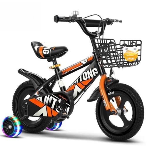 「NexPon」キッズ 自転車 子供 キッズ 子供用 12、14、16、18、20インチ 、2-14歳、補助輪、フェンダー付き、高炭素鋼素材、調節可能なシート、男女兼用、脚踏 滑り止め、ゴム輪 耐磨耗・緩衝 (オレンジ色,18 インチ)