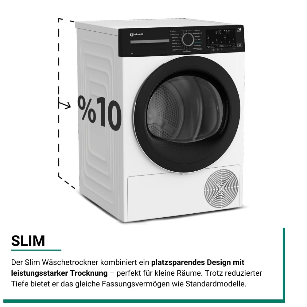 Bauknecht BT 7RC WW Wärmepumpentrockner /7 kg/EEK C/Precision Dry - Intelligentes Trocknen/Slim Wäschetrockner, weiss