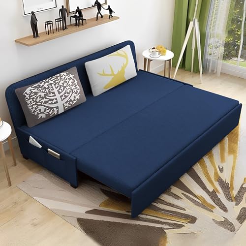 Image of Divano 3 Seater Sofa Cum Bed for Living Room (Blue) Premium Fabric Sofa