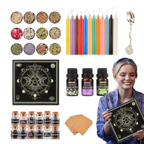 Altar wiccano para aprender brujería fácil con guía de hechizos plata