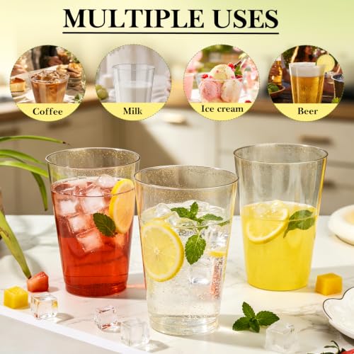 Image of 14 OZ 50 Pcs Gold Plastic Cups, Disposable Glitter Plastic Cups