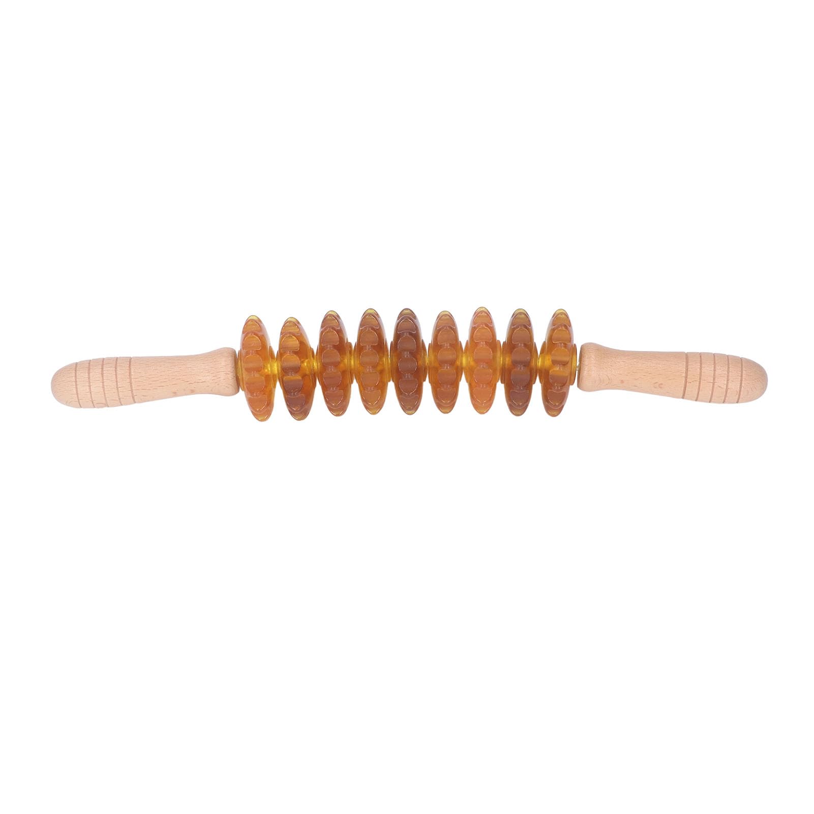 Gebogener Massageroller mit 9 Rädern, manuelles Therapie-Muskelwerkzeug aus Holz für die Lymphdrainage, Cellulite-Massage (Gelb)