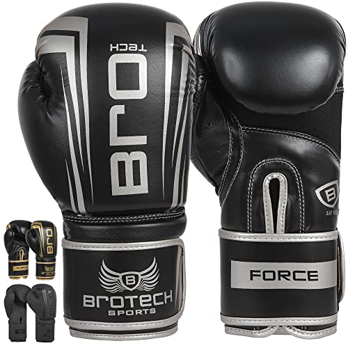 Brotech Force Boxing Gloves For Men & Women, Training, Sparring, Punching, Heavy Bag, Focus Mitts Pads Workout - Kickboxing, Muay Thai, Mma - Multi Layered With Ventilated Palm (8 Oz, Black Silver) #TOP4