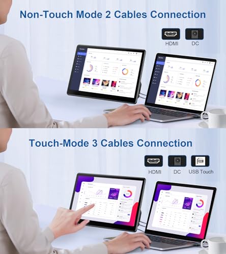 Image of 13.3 inch Touchscreen Portable Monitor with Adjustable VESA Stand, 1920x1080 Full HD IPS Touch Display, 16:9 Portable Monitor with VESA Mount for Laptop, Industrial, Work, Touchable Second Screen