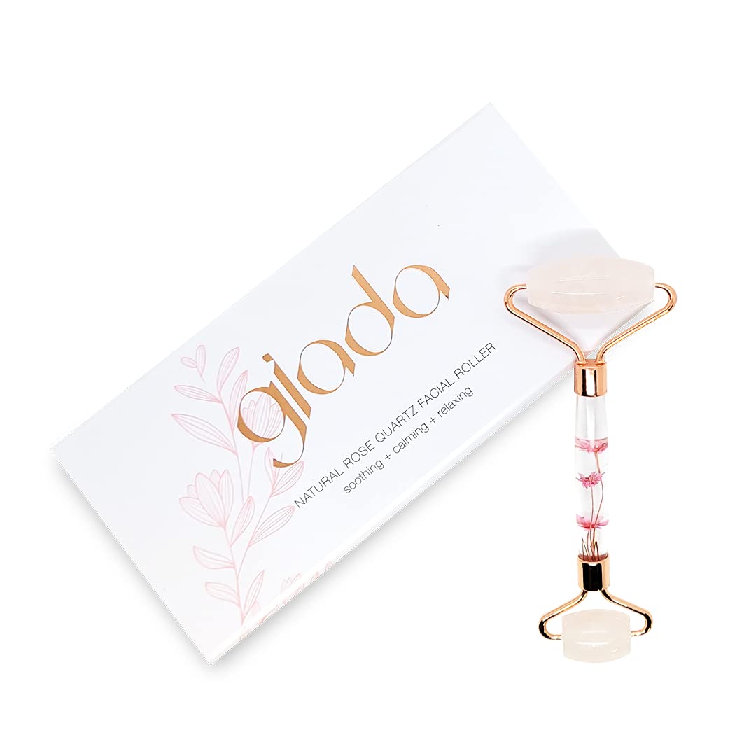 Giada Genuine Natural Rose Quartz (Two Sided Face Roller & Infused Dry Flower Handle)