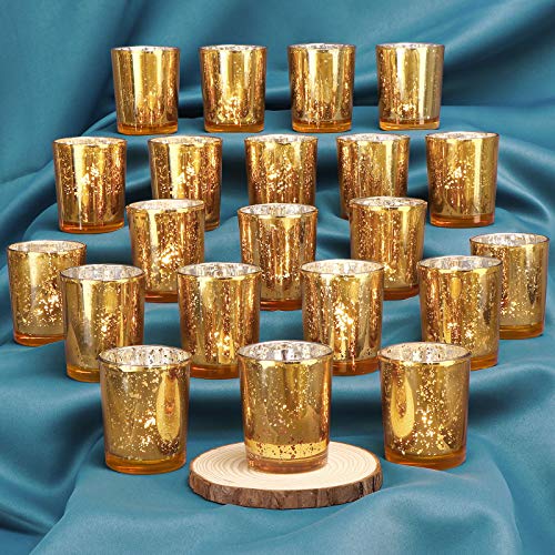 DEVI Gold Votive Candle Holders(24pcs)- Mercury Glass Tealight Candle Holder Bulk- Centerpieces for Wedding Table,Party and Home Decor