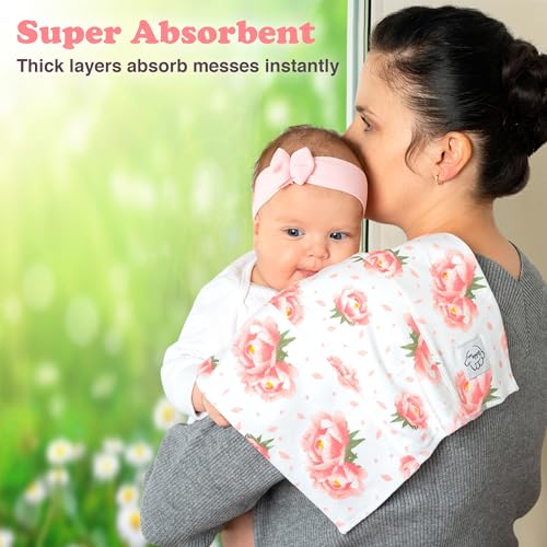 Image of Baby Burp Cloths for Boys and Girls - 3 Pack Large 100% Cotton - Double Layered Extra Absorbent Burp Rags, Floral