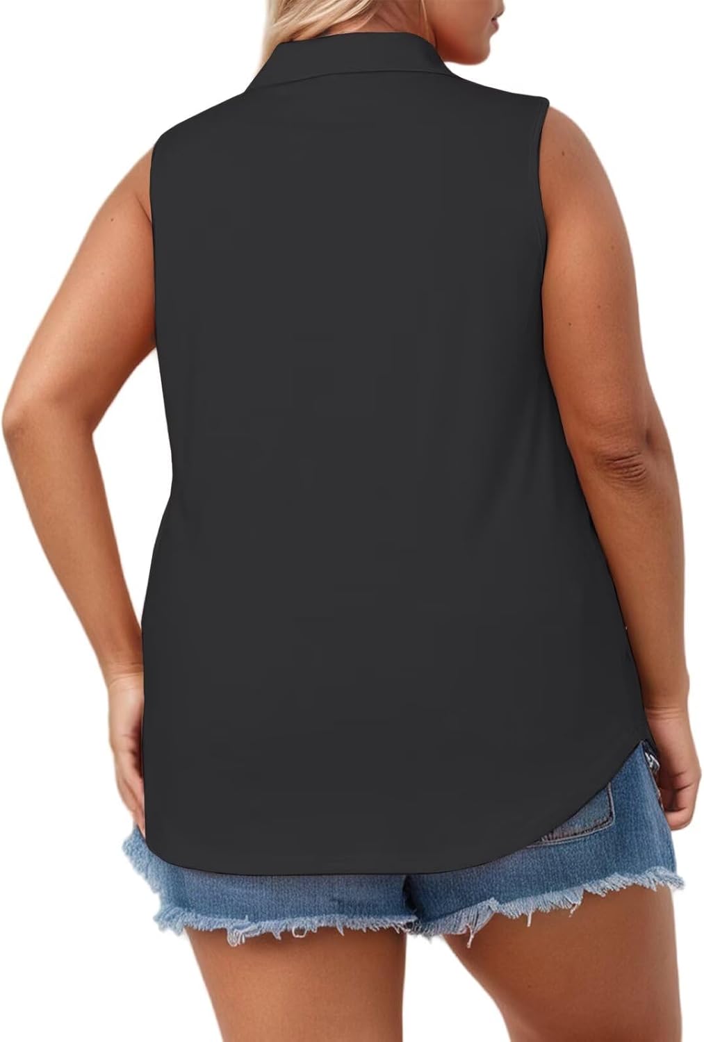 VOGRACE Plus-Size-Tank-Tops for Women Summer Collared V Neck Tunics Casual Flowy Sleeveless Polo Shirts Dressy Work Blouses - Image 4