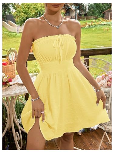 Image of Floerns Women's Vacation Strapless Tube Dress Ruffle Hem A Line Mini Dresses