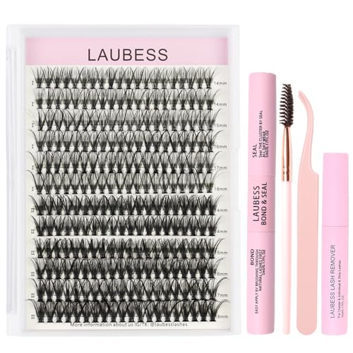 Image of Lash Clusters Kit LAUBESS DIY Lash Extension Kit Lash Bond and Seal Waterproof Lash Glue Remover Tweezers Brush Cluster Eyelash Extensions Kit Eyelash Clusters (Kit 30D /40D-C-Mix14-18)